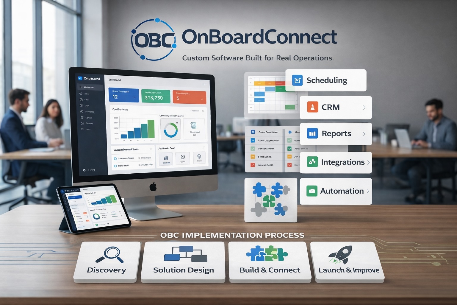 Sample business application interface with KPIs and task statuses