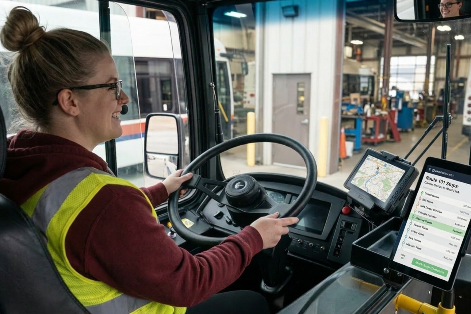 Field technician reviewing job details on a tablet at a work site